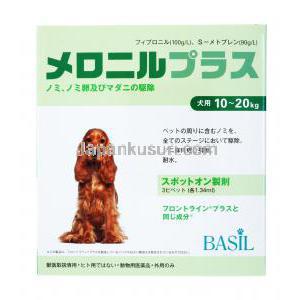 メロニルプラス　犬用,　フィプロニル＋S-メトプレン　10-20Kg　中型犬用, 箱表面